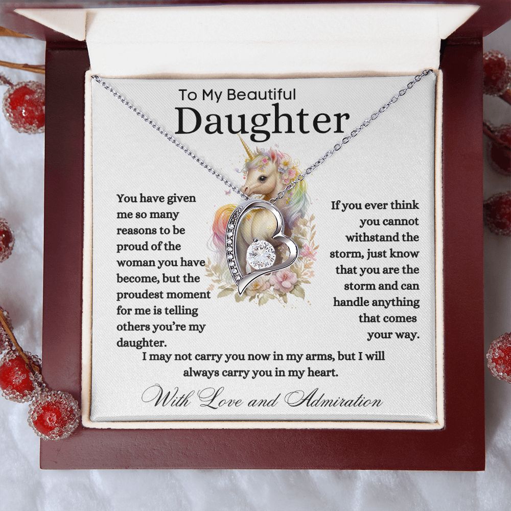 To My Beautiful Daughter Forever Love Necklace Unicorn Love