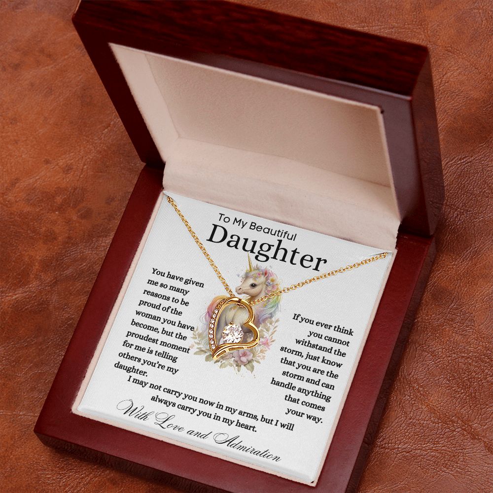 To My Beautiful Daughter Forever Love Necklace Unicorn Love