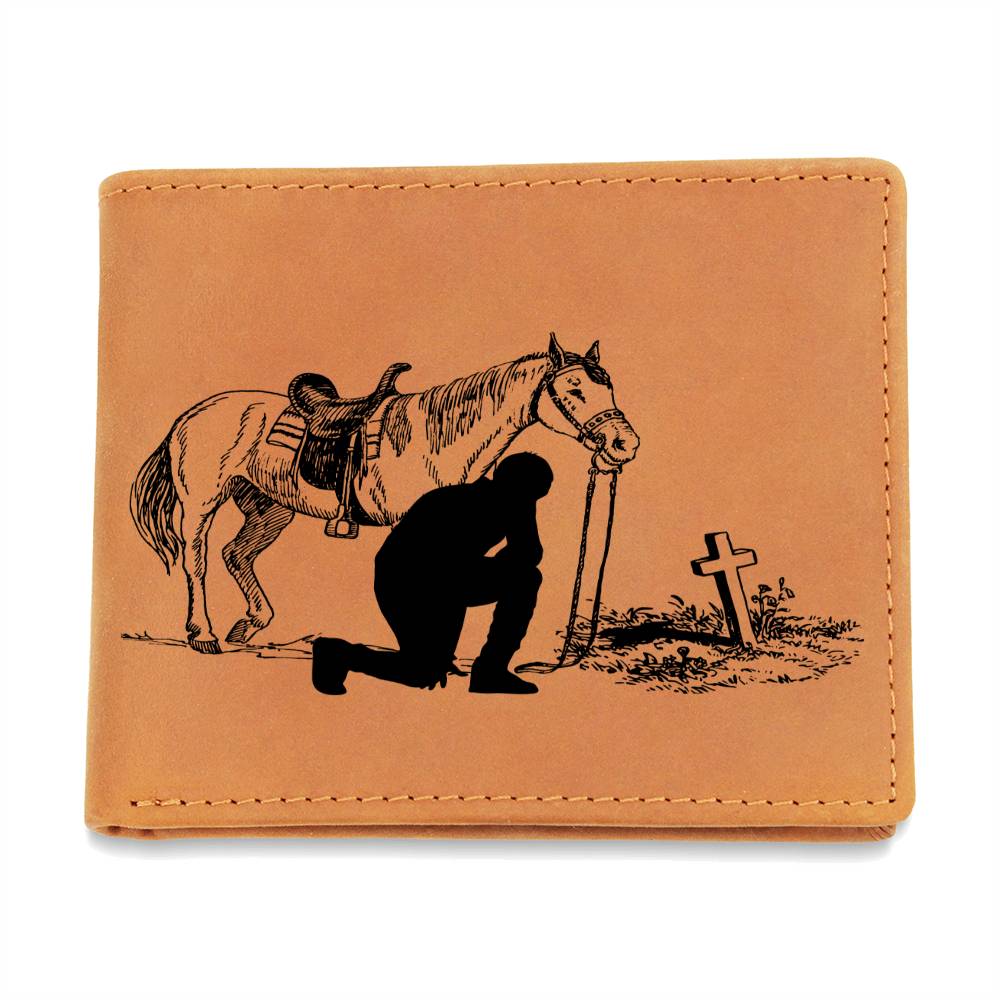 Vegan Leather Wallet Man Kneeling At Cross