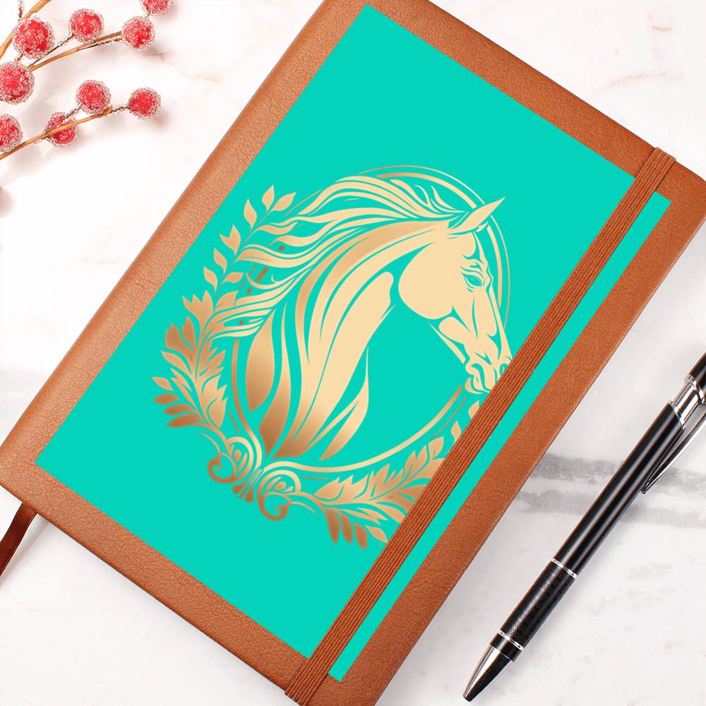 Gold Horse Teal Vegan Leather Bound Journal, Notebook, Diary Horse Lovers