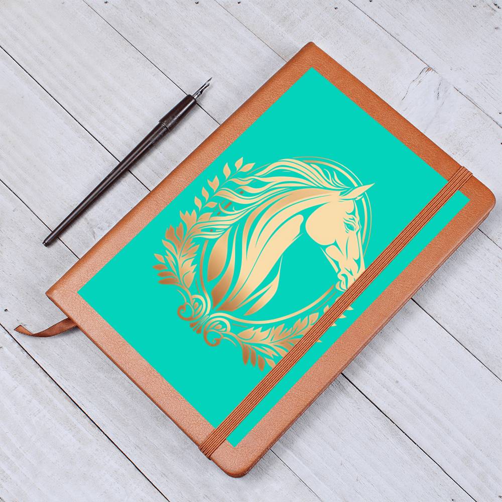 Gold Horse Teal Vegan Leather Bound Journal, Notebook, Diary Horse Lovers