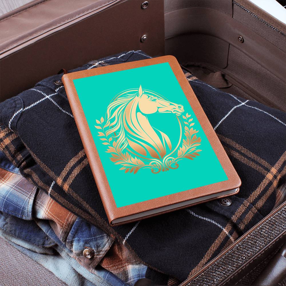 Gold Horse Teal Vegan Leather Bound Journal, Notebook, Diary Horse Lovers