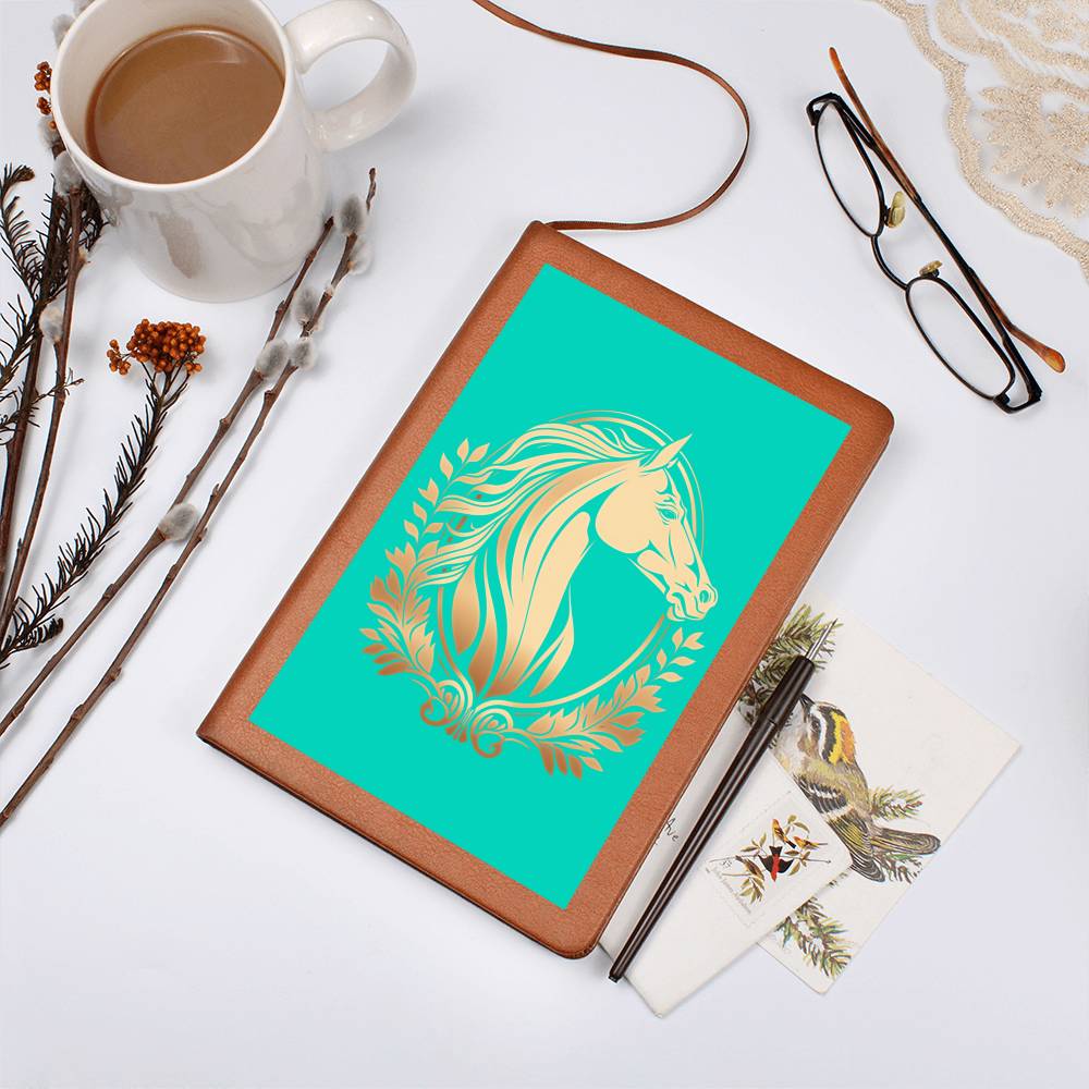 Gold Horse Teal Vegan Leather Bound Journal, Notebook, Diary Horse Lovers