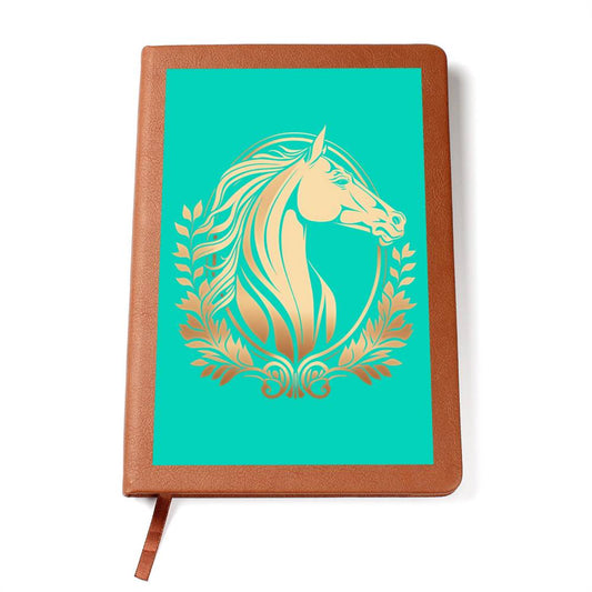 Gold Horse Teal Vegan Leather Bound Journal, Notebook, Diary Horse Lovers