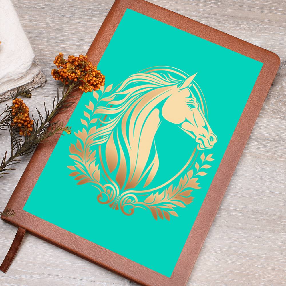 Gold Horse Teal Vegan Leather Bound Journal, Notebook, Diary Horse Lovers