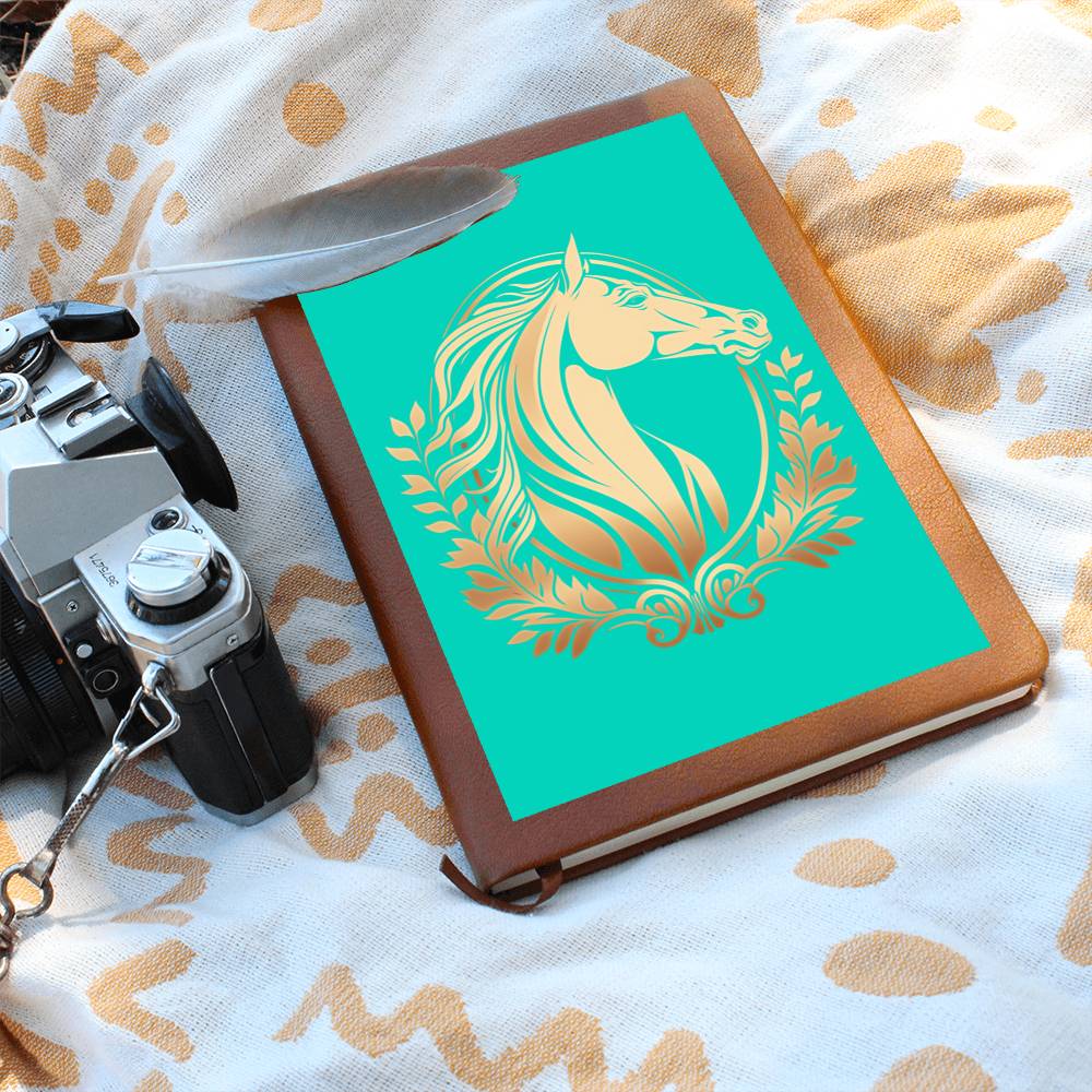 Gold Horse Teal Vegan Leather Bound Journal, Notebook, Diary Horse Lovers