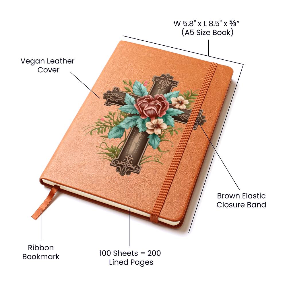 Faith Cross Christian Vegan Leather Bound Journal, Notebook, Diary