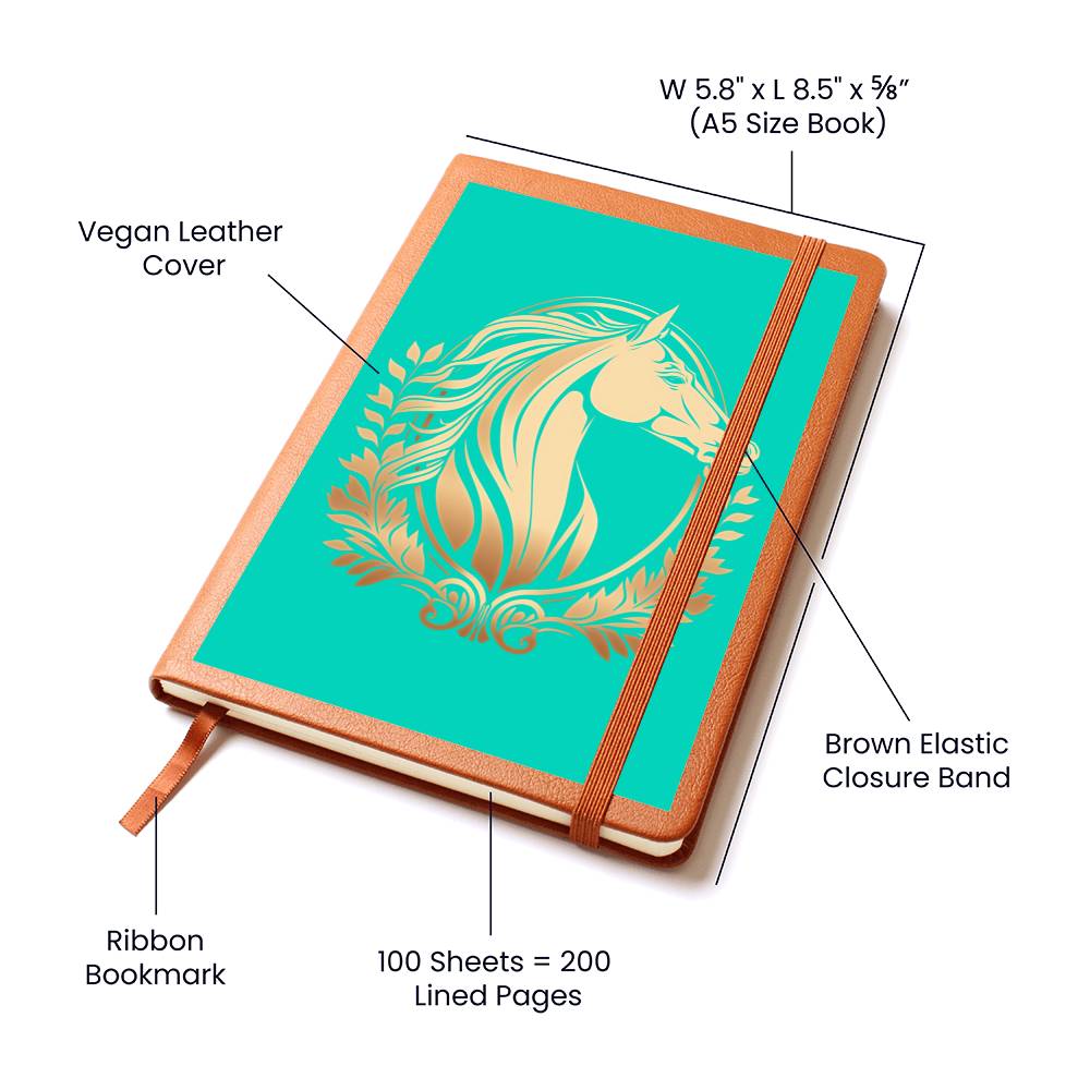 Gold Horse Teal Vegan Leather Bound Journal, Notebook, Diary Horse Lovers