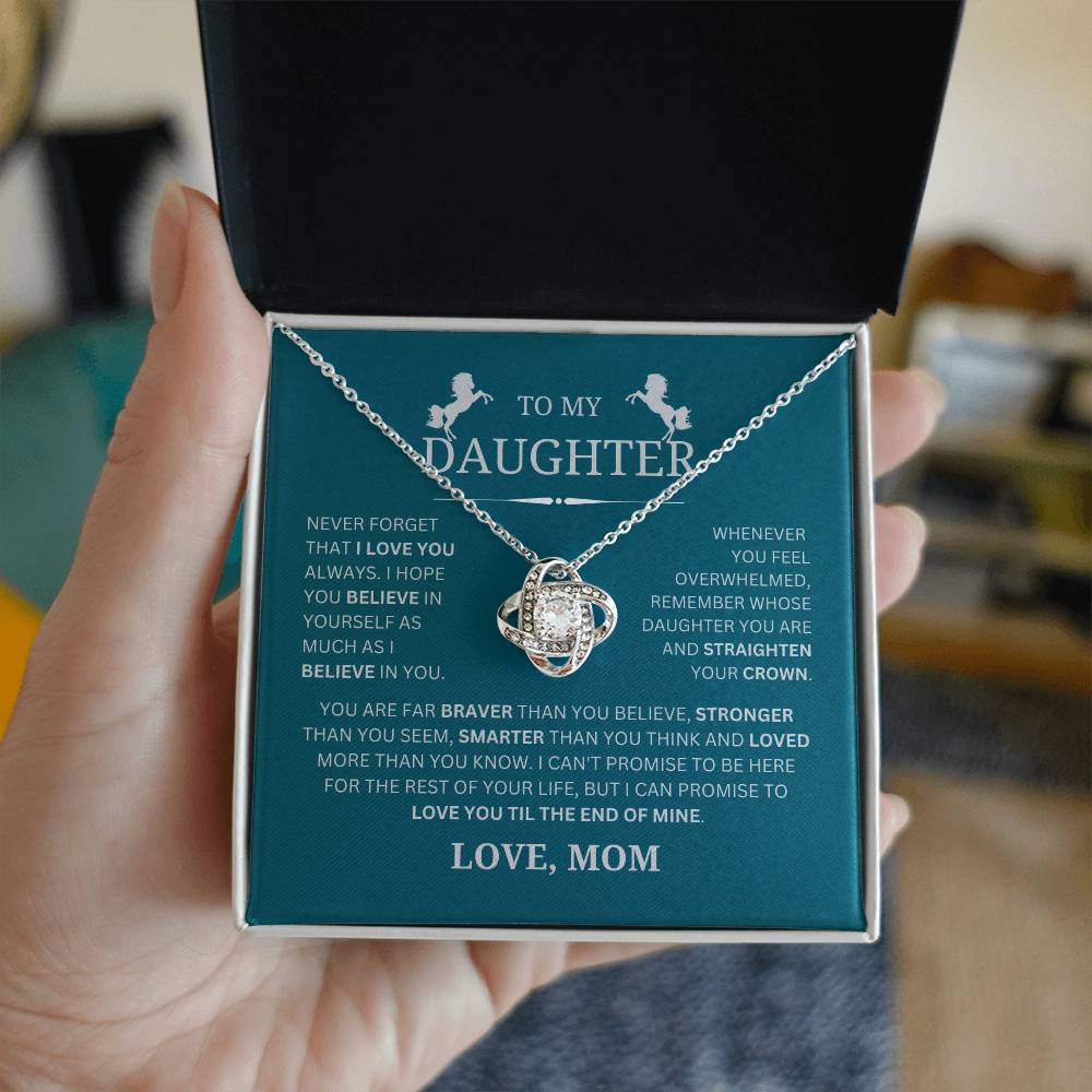 To My Daughter From Mom - Straighten Your Crown - Love Knot Necklace