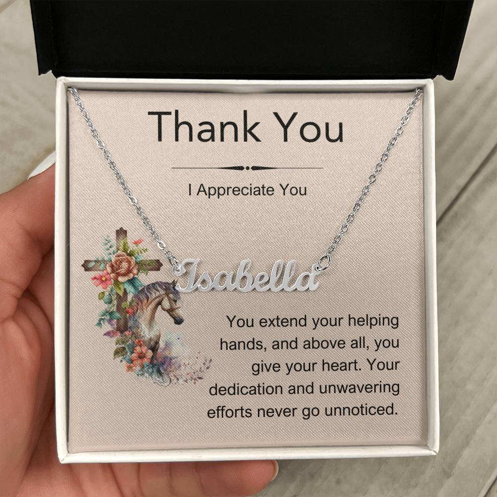 Personalized Name Necklace With Heartfelt Thank You Message