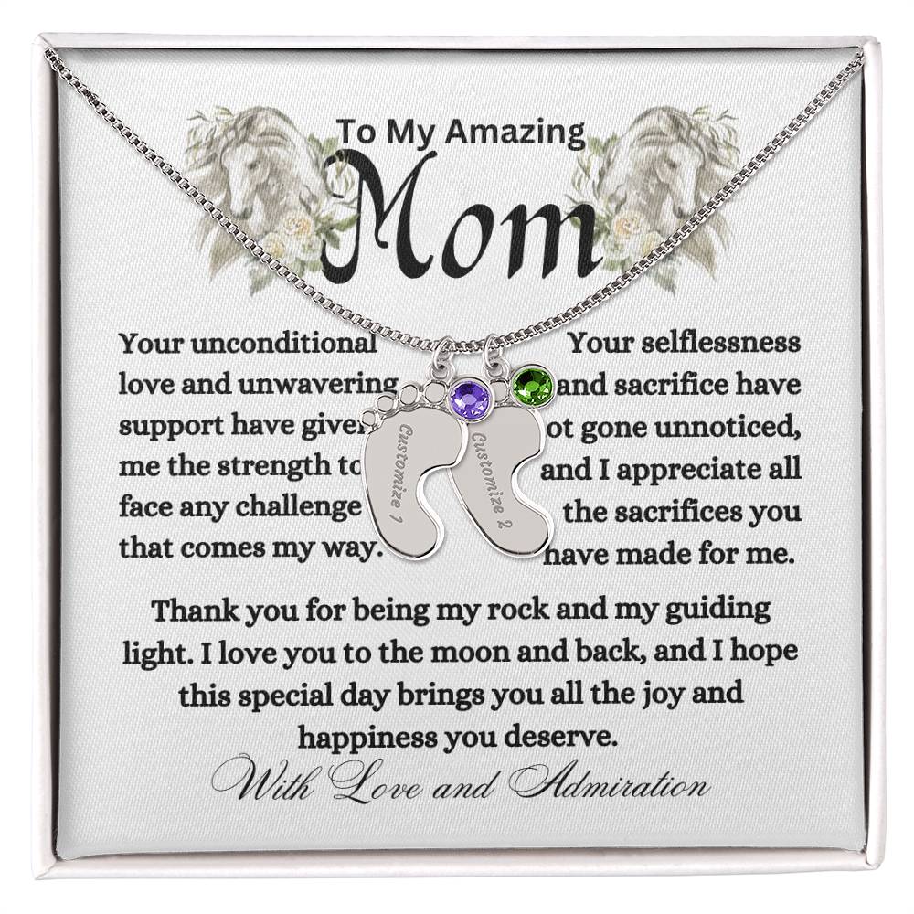You're Amazing Mom Foot Pendant Engraved Personalized Necklace Gift Idea