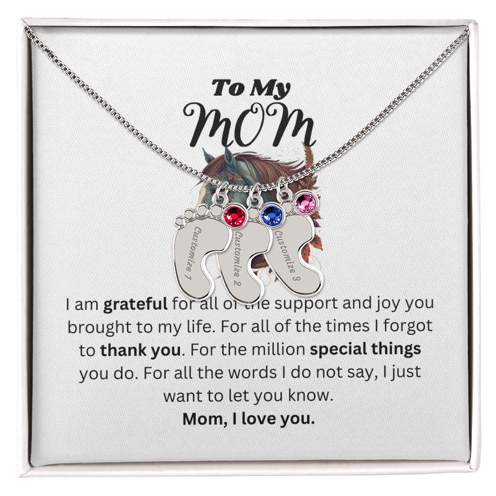 Grateful For Mom Personalized Name and Birthstone Necklace, Great Gift For Mother's Day, Christmas, Birthday