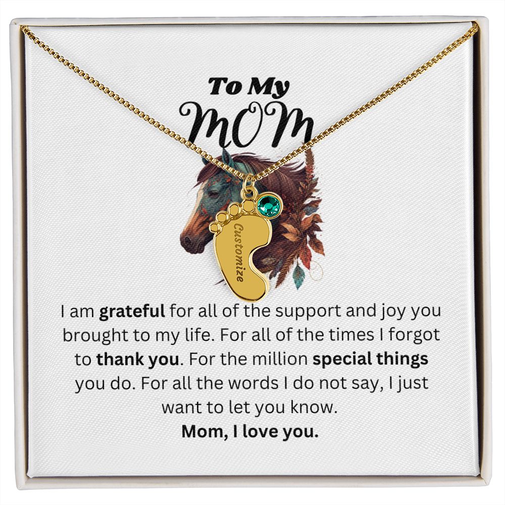 Grateful For Mom Personalized Name and Birthstone Necklace, Great Gift For Mother's Day, Christmas, Birthday