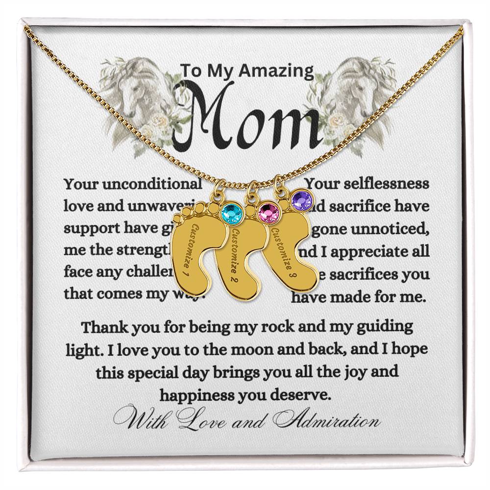 You're Amazing Mom Foot Pendant Engraved Personalized Necklace Gift Idea