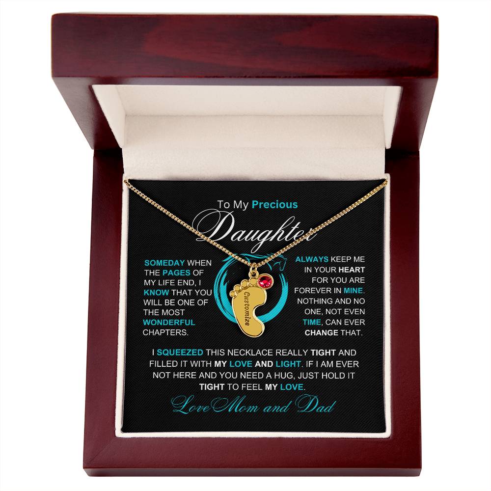 Daughter Engraved Name Footprint Necklace From Mom and Dad