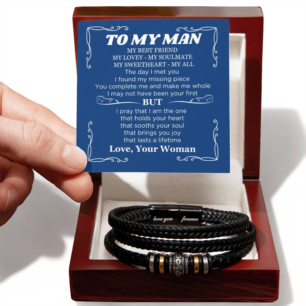 To My Man Stainless Steel Vegan Leather Gift Love You Forever Bracelet for Horse Loving Men