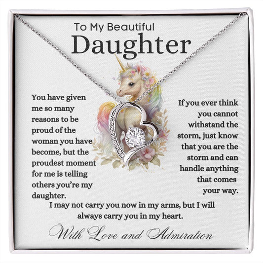 To My Beautiful Daughter Forever Love Necklace Unicorn Love