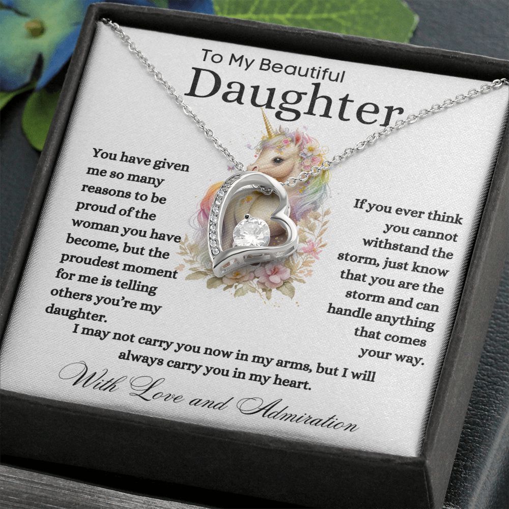 To My Beautiful Daughter Forever Love Necklace Unicorn Love