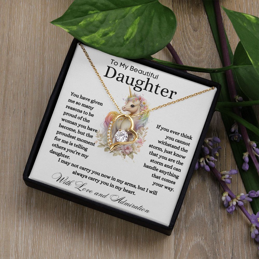 To My Beautiful Daughter Forever Love Necklace Unicorn Love