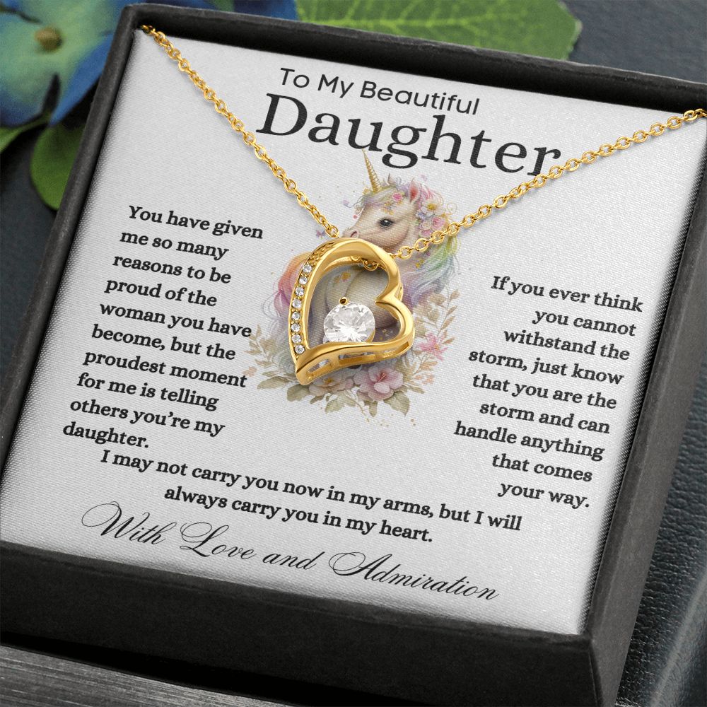 To My Beautiful Daughter Forever Love Necklace Unicorn Love