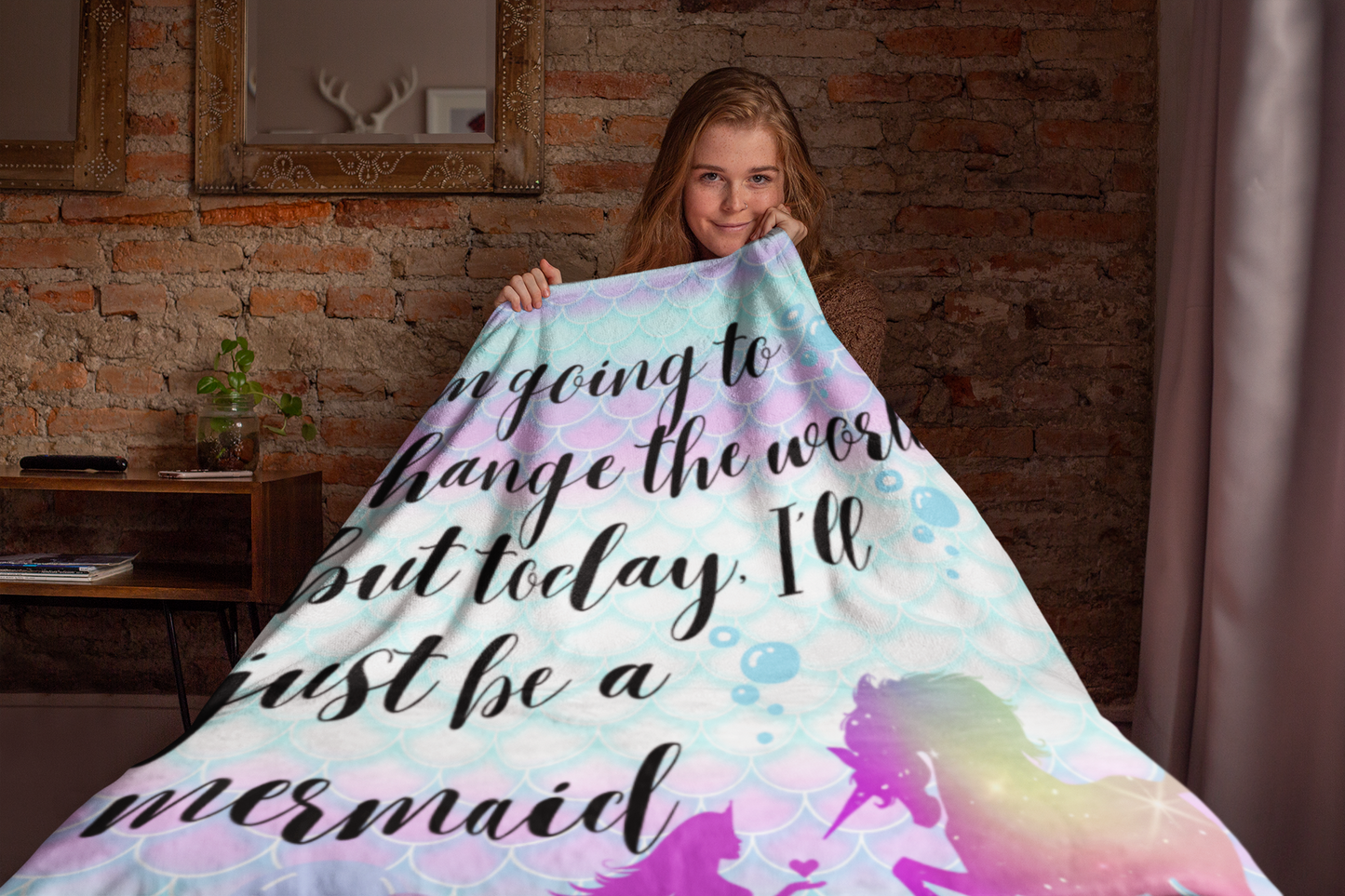 50x60 Change The World Mermaid Unicorn Cozy Plush Fleece Blanket For Daughter