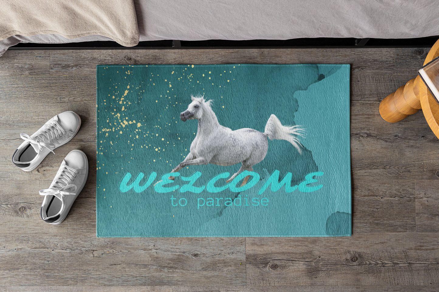 Welcome to Paradise Barn/Tack Entrance Rug, Gray Horse