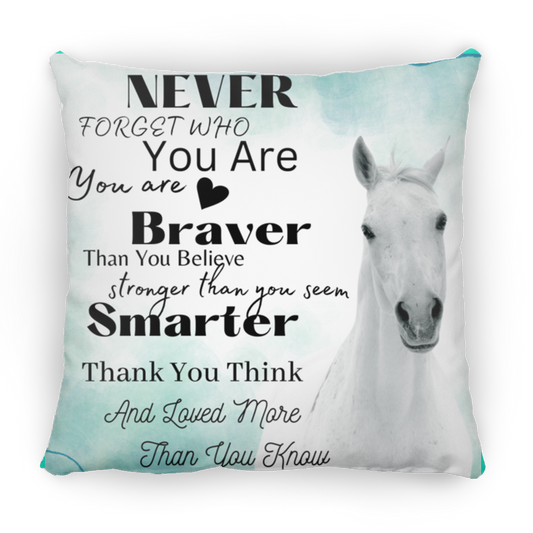 Braver Smarter Horse Large Pillow, decor, teal back - MyAllOutHorses