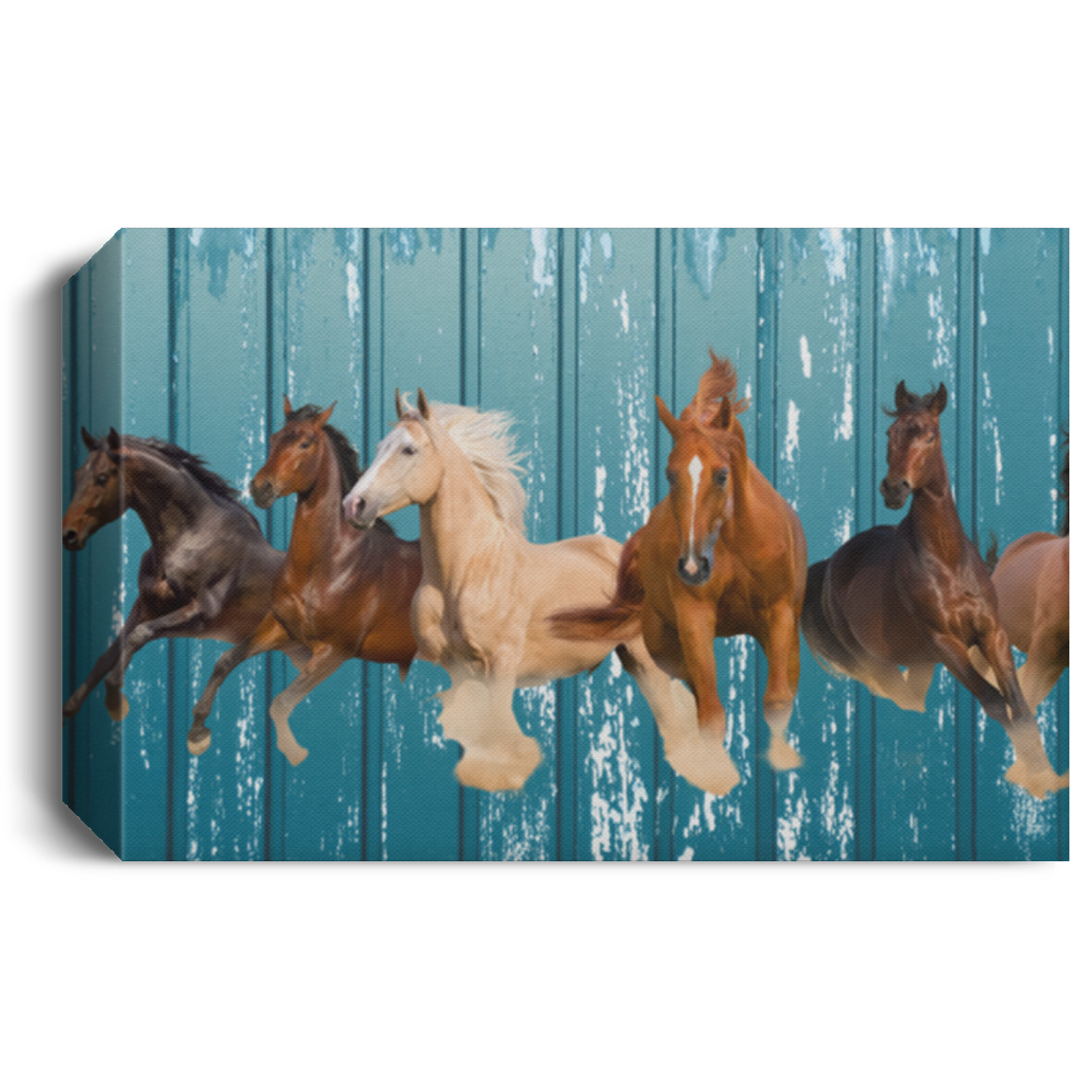 Deluxe Canvas of Running Horses w Teal Paneling - MyAllOutHorses