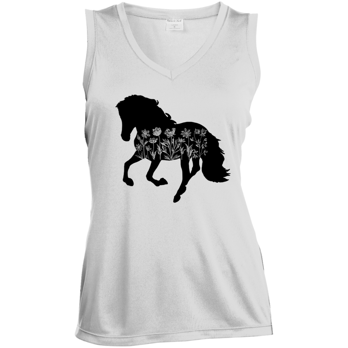 Floral Print Sleeveless T-Shirt with Horse Image - MyAllOutHorses