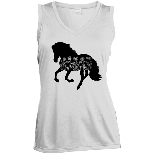 Floral Print Sleeveless T-Shirt with Horse Image - MyAllOutHorses