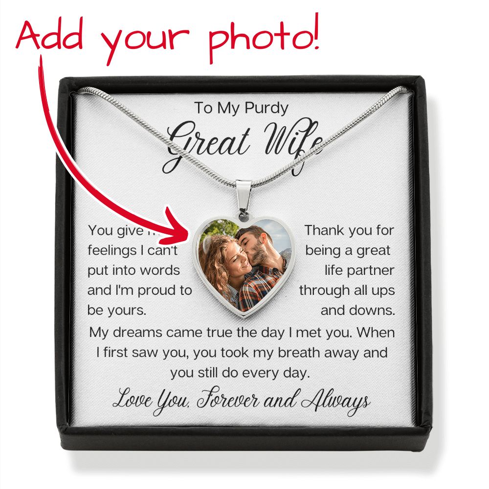 Purdy Great Wife | Personalized Heart Pendant Necklace For Your Valentine - MyAllOutHorses