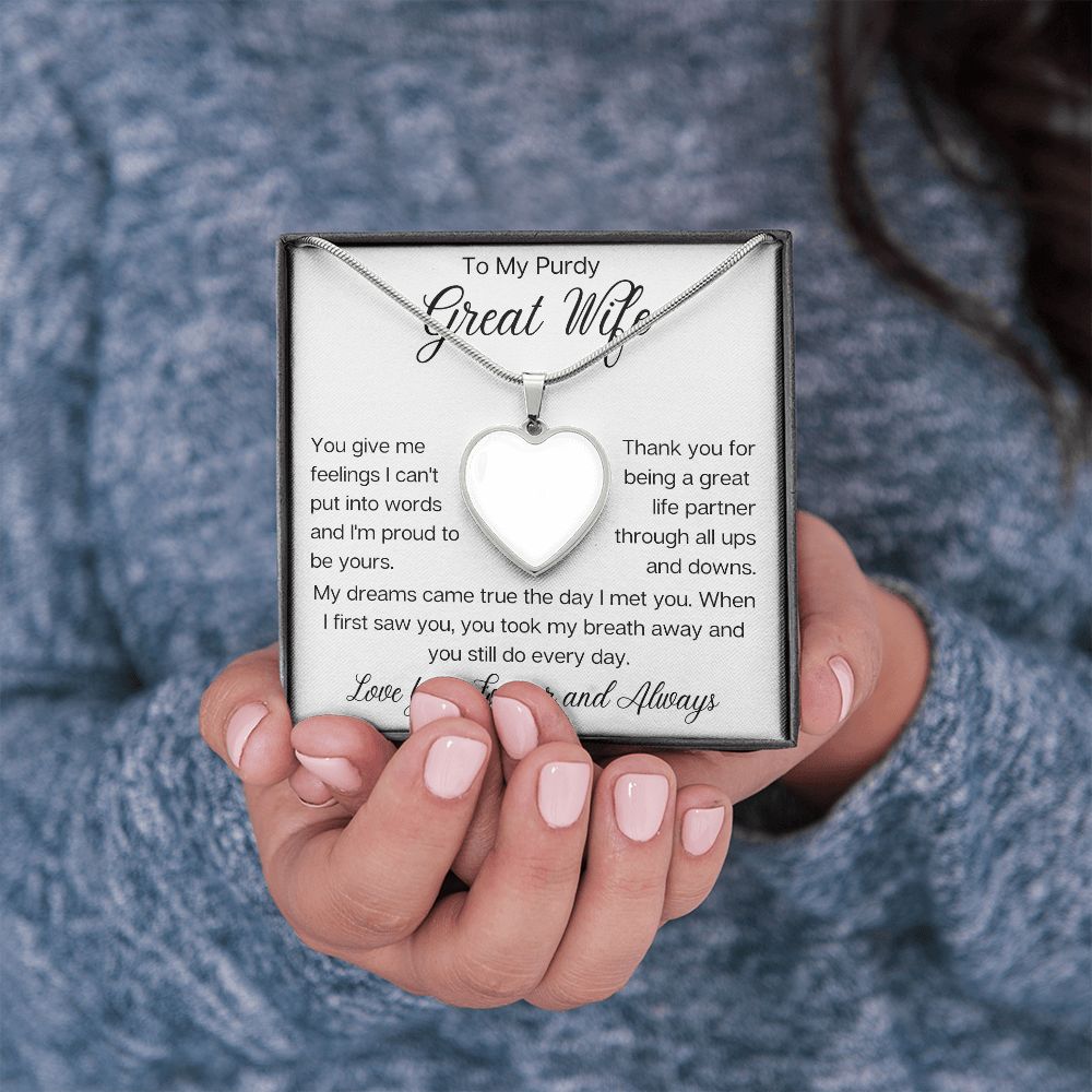 Purdy Great Wife | Personalized Heart Pendant Necklace For Your Valentine - MyAllOutHorses