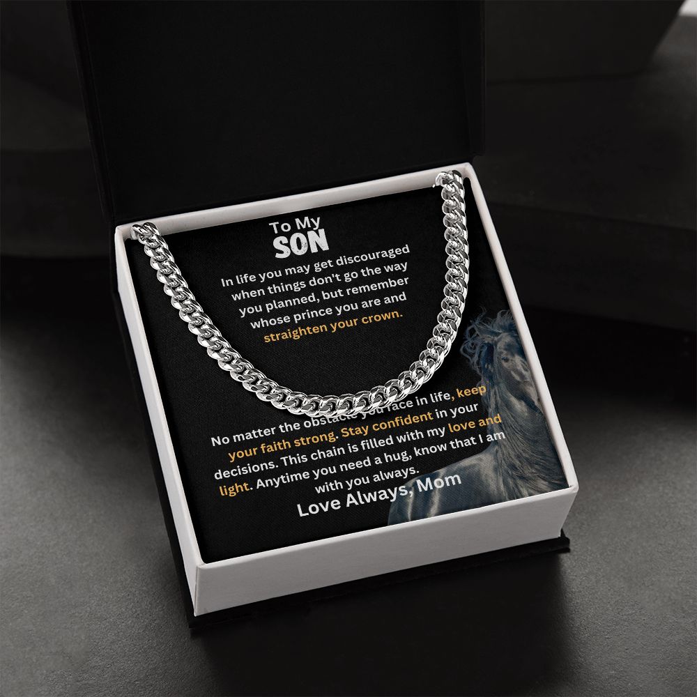 To My Son - Cuban Link Chain With Message From Mom - Stay Confident - MyAllOutHorses