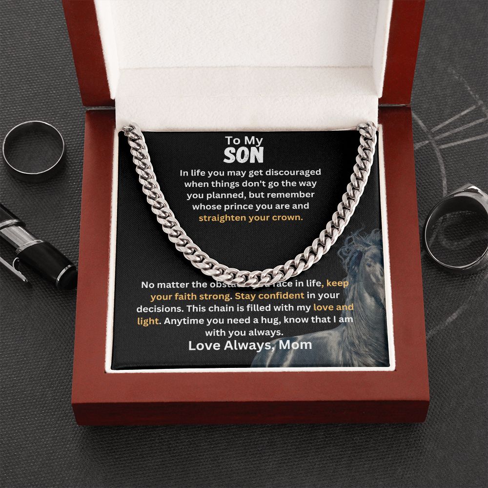 To My Son - Cuban Link Chain With Message From Mom - Stay Confident - MyAllOutHorses